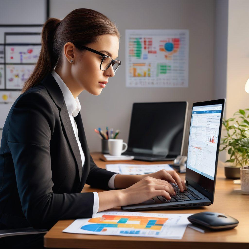 A visually engaging scene featuring a person examining various premium insurance quotes on a laptop, surrounded by financial charts and calculators. Include symbols of financial protection like a shield and a checkmark, as well as a light bulb representing smart decision-making. The atmosphere should be optimistic and professional, with an emphasis on clarity and value. vibrant colors. super-realistic.